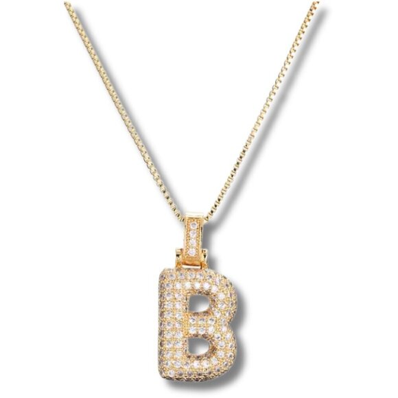 Pendant Bubble Letter Initial "B" Necklace w/Chain - Picture 1 of 5